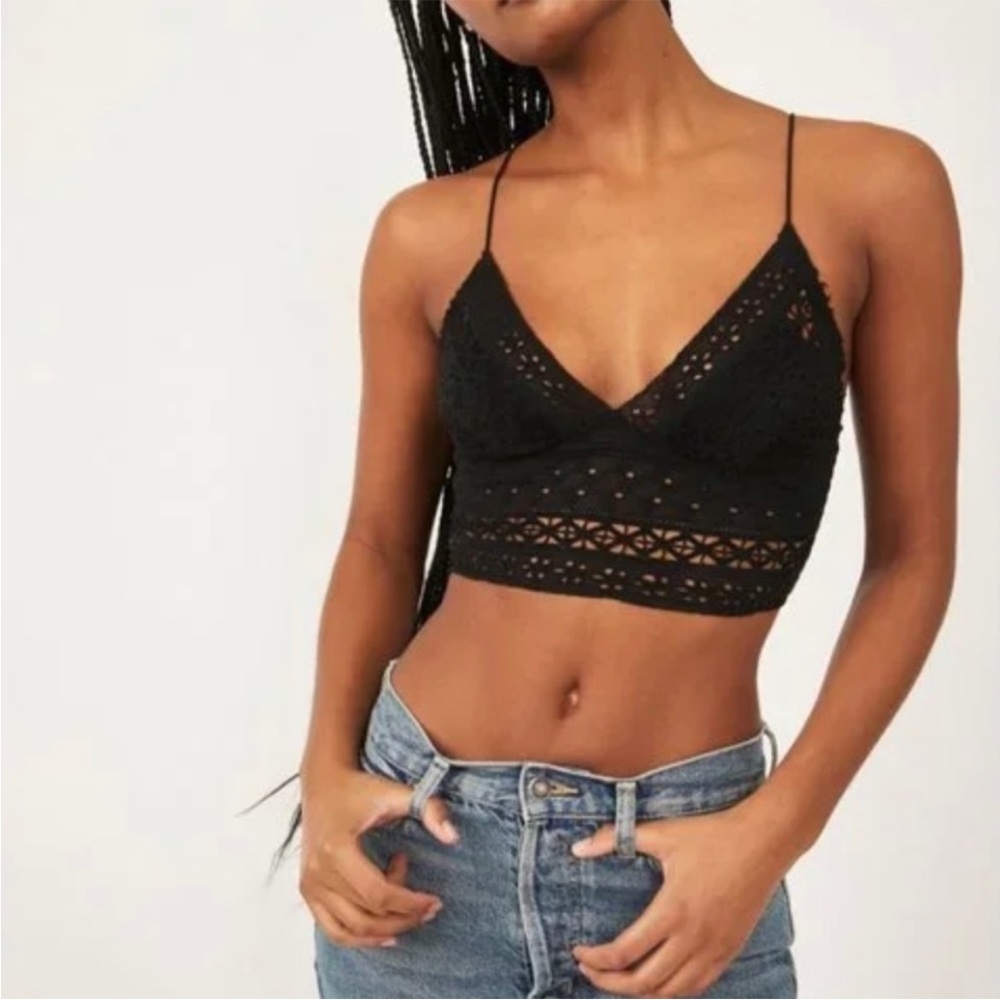 Free People Carrie Bralette Black smock eyelet peasant S